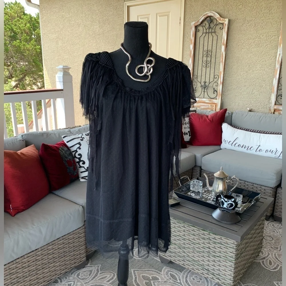 Black Tulle‎ Fringe Cocktail Mini Dress